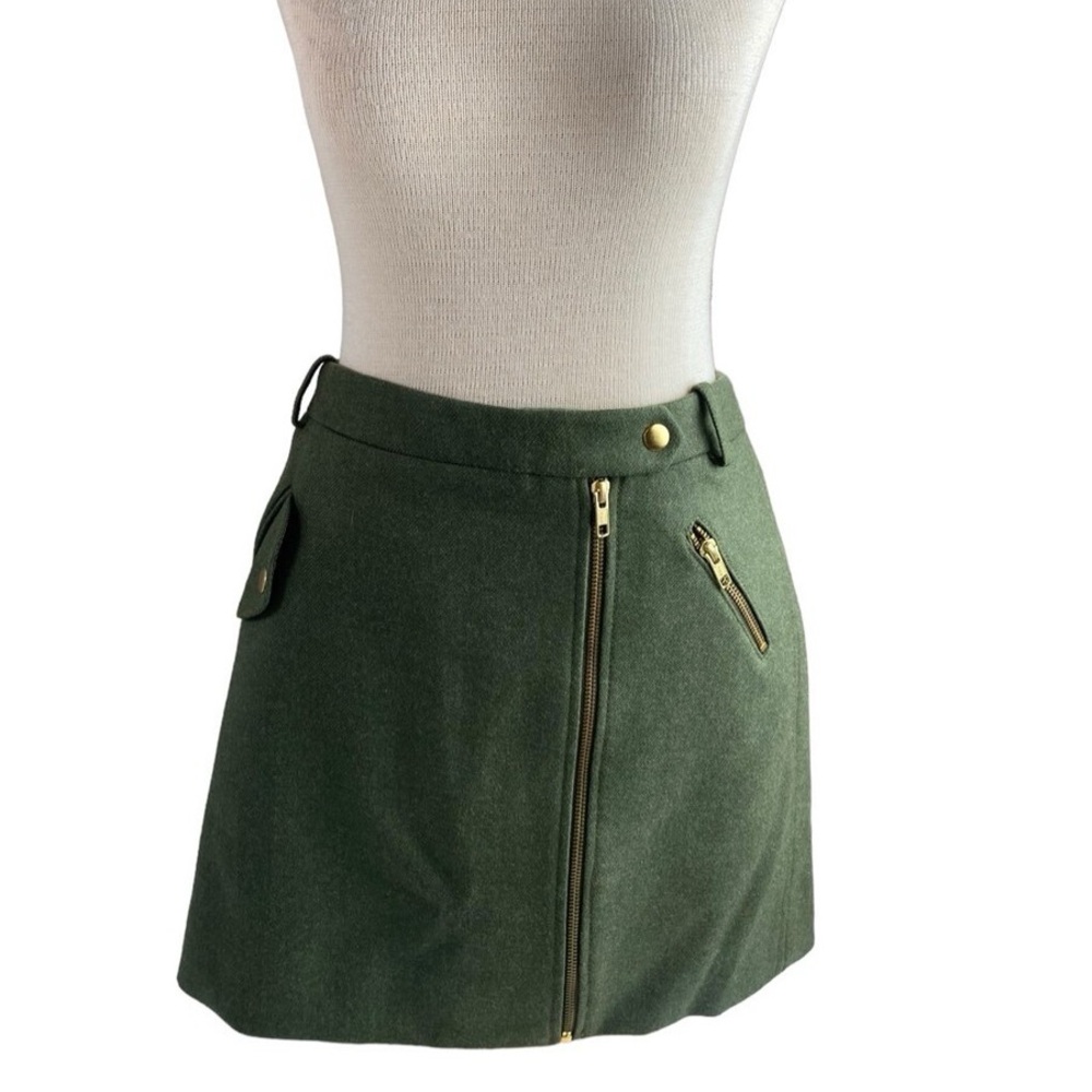 J. Crew Green Mini Skirt with Gold Zipper